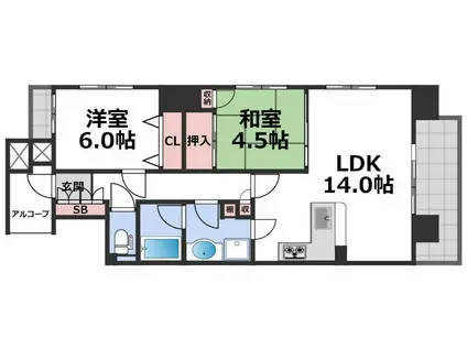 アーデン上本町(2LDK/4階)の間取り写真
