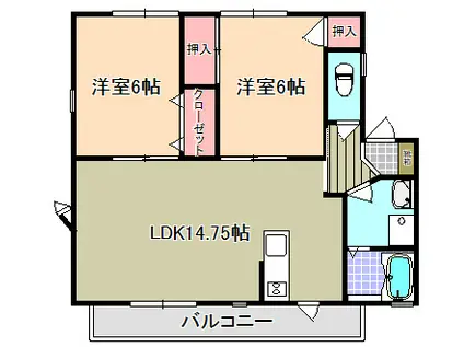 サザンロイヤル(2LDK/2階)の間取り写真