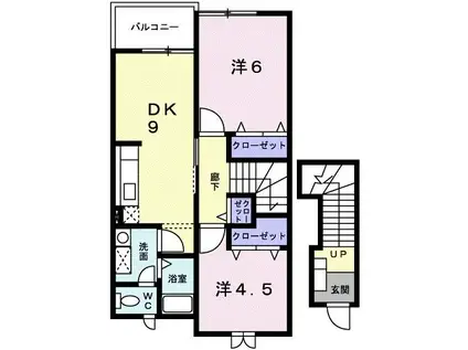 メロディーハイム(2DK/2階)の間取り写真