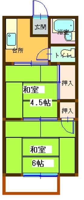サンライフ・アイF棟(2K/2階)の間取り写真