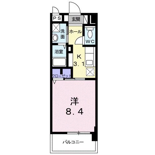 ラ・メール新都心(1K/2階)の間取り写真