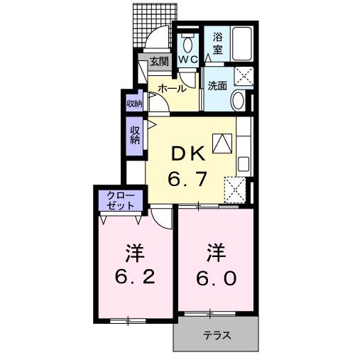 ル・ソレイユ 四番館(2DK/1階)の間取り写真