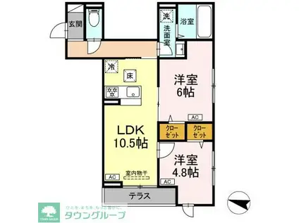 セレスティア西綾瀬(2LDK/1階)の間取り写真