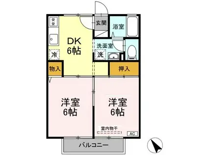 ロイヤルストークB(2DK/1階)の間取り写真