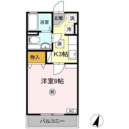 エスポアール長命(1K/1階)の間取り写真