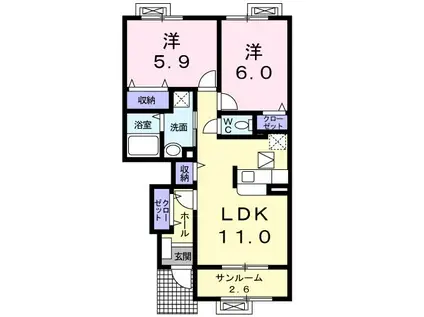 メイク・レジェンドB棟(2LDK/1階)の間取り写真