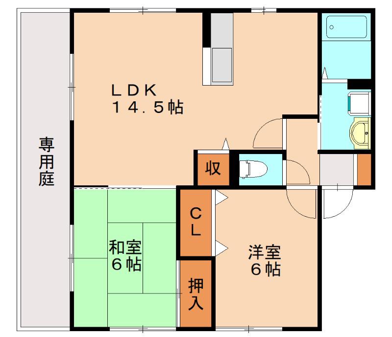 オラクルハウス B棟(2LDK/1階)の間取り写真