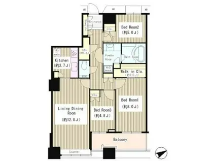 芝浦アイランド グローヴタワー(3LDK/32階)の間取り写真