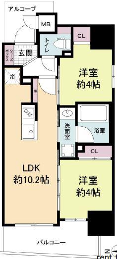 セレニテフラン野田阪神駅前(2LDK/4階)の間取り写真
