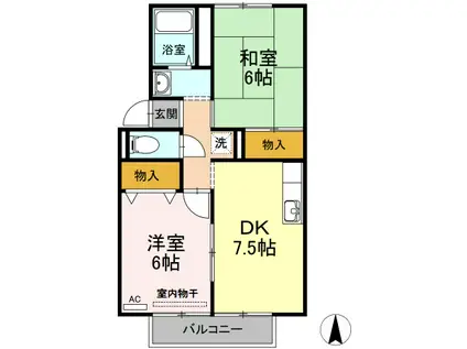 アーバンシャトルB棟(2DK/2階)の間取り写真