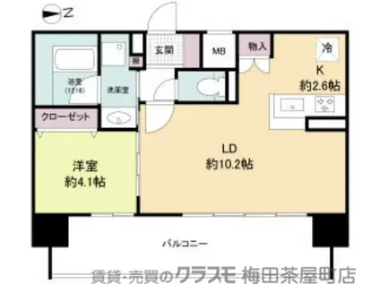 ソルレヴェンテ新梅田(1LDK/13階)の間取り写真