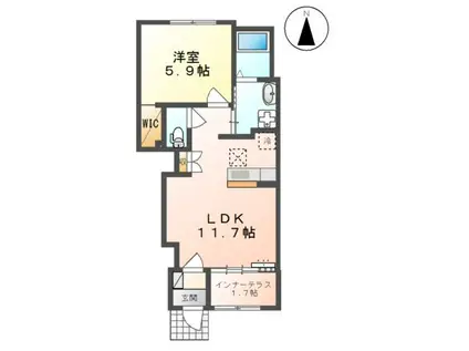 寒河江市内の袋アパート(1LDK/1階)の間取り写真