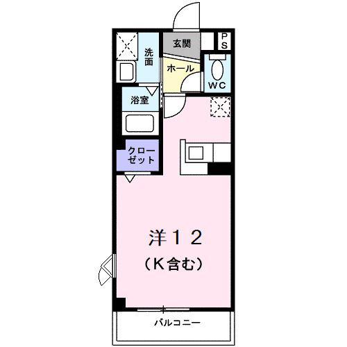 アンソレイエ(ワンルーム/2階)の間取り写真