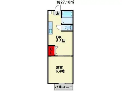 ディアス穴生(1DK/2階)の間取り写真