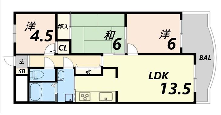 グラースガーデン今宿(3LDK/5階)の間取り写真