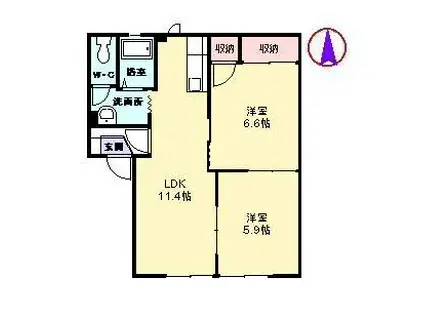 ラフォーレ櫛原A棟(2LDK/1階)の間取り写真