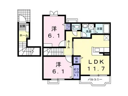 リヴィエール(2LDK/2階)の間取り写真