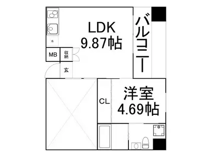 シーズアパートメント・中之島(1LDK/3階)の間取り写真