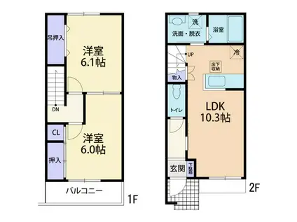 オーク フォレスト(2LDK/1階)の間取り写真