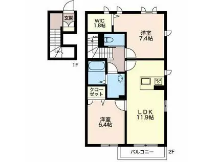 エフォール(2LDK/2階)の間取り写真