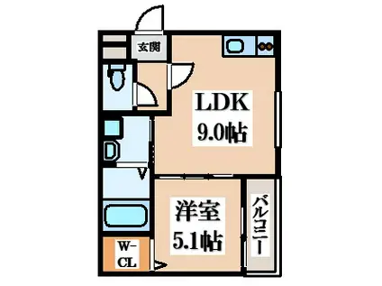 フジパレス花園中央公園南II番館(1LDK/2階)の間取り写真