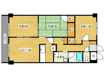 グランカーサ古江(3LDK/7階)の間取り写真