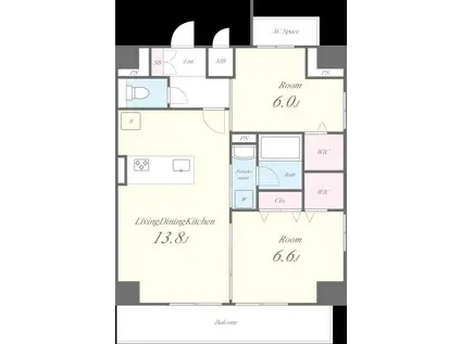 ヴィラドゥスール(2LDK/9階)の間取り写真