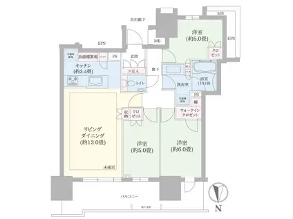 幕張ベイパーク ライズゲートタワー(3LDK/28階)の間取り写真