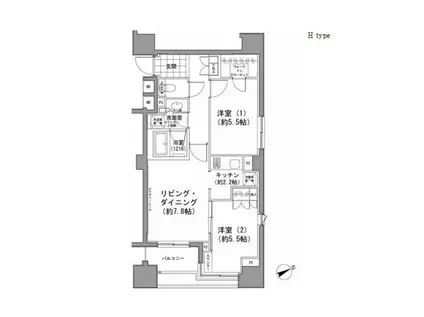 パークハビオ八丁堀(2LDK/6階)の間取り写真
