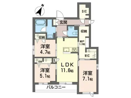 モンサンク(3SLDK/2階)の間取り写真