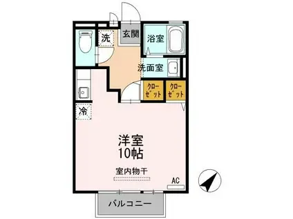 ツインズ・ワン(ワンルーム/1階)の間取り写真