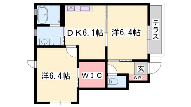 ラ・シャンス(2DK/1階)の間取り写真