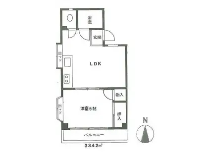 エクセルフミ(1DK/3階)の間取り写真