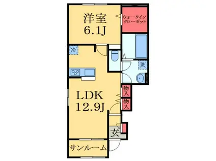 ジーナル5(1LDK/1階)の間取り写真