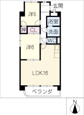 カルチェード石田(2LDK/1階)の間取り写真
