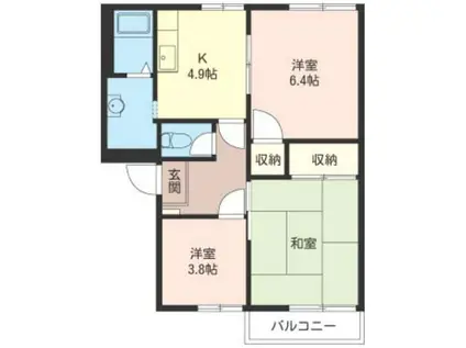 ヴィラウィスタリア(3K/2階)の間取り写真