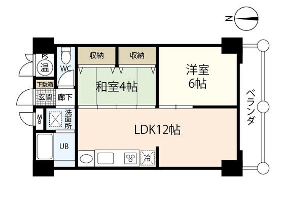 幟町熊本ビル(2LDK/4階)の間取り写真