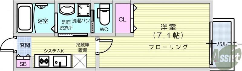 リアーレ長町南(1K/2階)の間取り写真