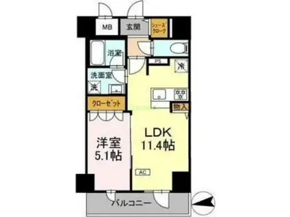 IS二十人町(1LDK/11階)の間取り写真