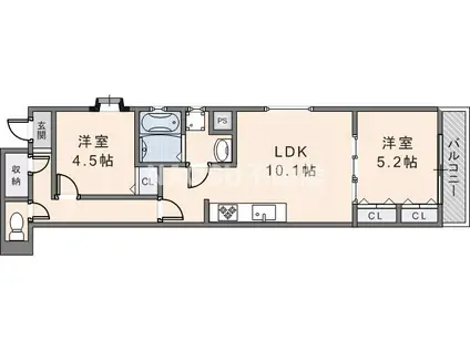 フォレストクリエオーレ枚岡(1SLDK/3階)の間取り写真
