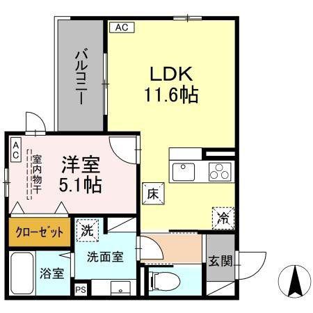 GRAND HILL SH(1LDK/1階)の間取り写真