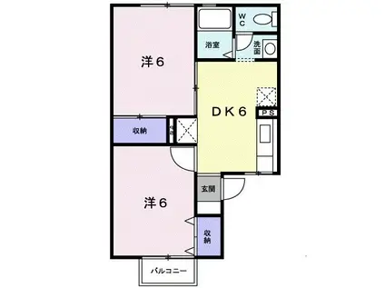 ロイヤルヒルズB(2DK/1階)の間取り写真