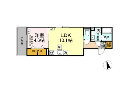 ディーアセット府中町(1LDK/1階)の間取り写真