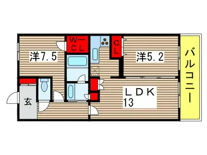 アリーム稲毛海岸(2LDK/2階)の間取り写真