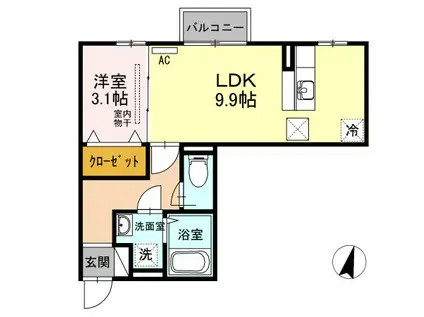 ラ・ランド上新栄A棟(1LDK/1階)の間取り写真