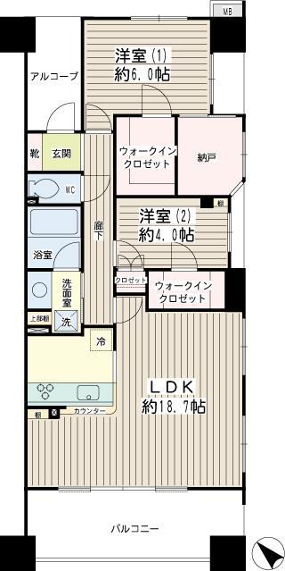 カワサキアイランドスイート(2LDK/16階)の間取り写真