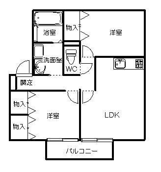 アドラブールフカヤツ B棟(2LDK/2階)の間取り写真