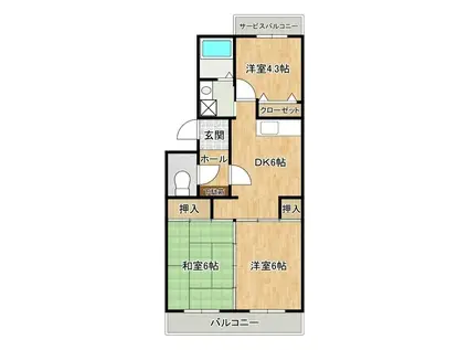 パストラル宮岡(3DK/1階)の間取り写真