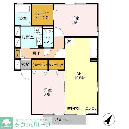ヴァレッタB棟(2LDK/2階)の間取り写真