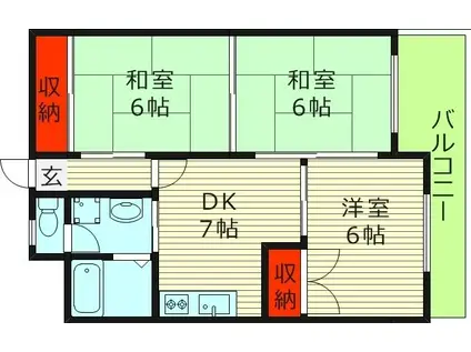 森小路長門ハイツ(3DK/5階)の間取り写真